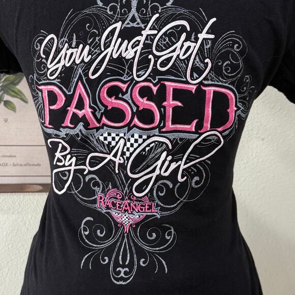 Y2k Race Angel Always Fast Never Last Glitter Graphic Baby Tee McBling Trashy L - Picture 4 of 7